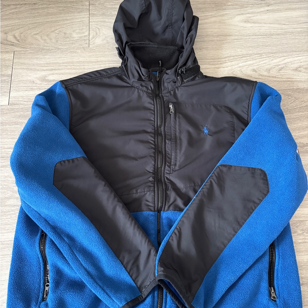 Men's Blue and Black Hooded Jacket